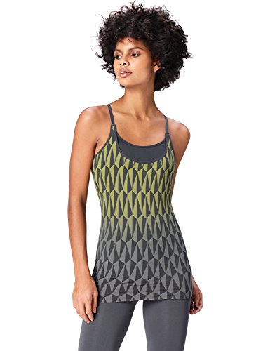 Activewear Top Estampado de Deporte con Sujetador Mujer , Gris (Grey/citrine), 42 (Talla del fabricante: Large)