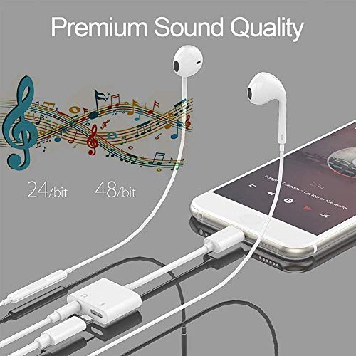 Adaptador de Auriculares para iPhone Adaptador Conector de Auriculares 3.5 mm Jack Dongle Adaptador para iPhone 11/11Pro/XS/XR/X/8/8 Plus/7/7 Plus AUX Audio 2 in 1 Accesorios Soporta para Todos iOS