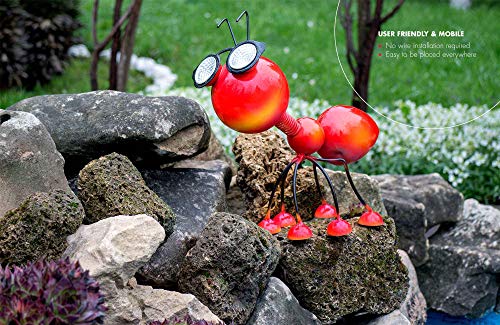 Adorno Solar para Jardin – Figura de Hormiga Roja de Metal con Luces LED – Idea de Regalo para su Jardín, Prado, Terraza o Patio