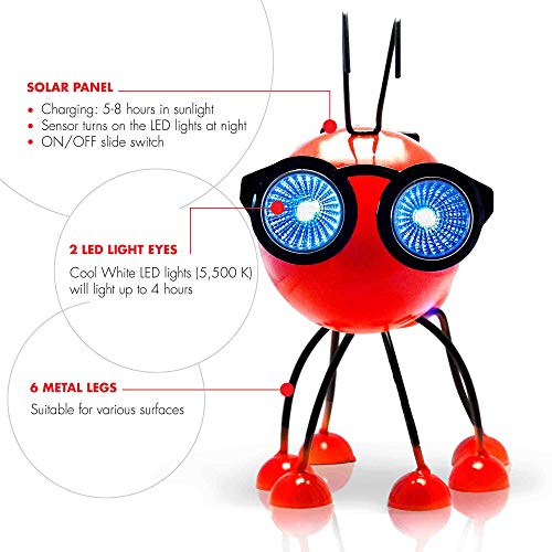 Adorno Solar para Jardin – Figura de Hormiga Roja de Metal con Luces LED – Idea de Regalo para su Jardín, Prado, Terraza o Patio