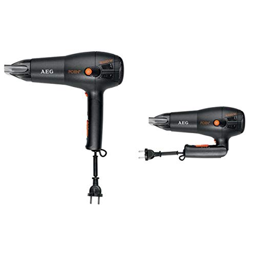 AEG HT 5650 - Secador de pelo profesional iónico, 3 niveles de temperatura, mango abatible con recogecable, 2100 W, color negro