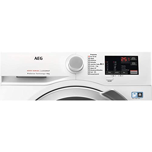 AEG L6FBI824U Lavadora de Libre Instalación, Carga Frontal, 8 Kg / 1200 rpm, Serie 6000, Programa Rápido, Panel de control Blanco, Puerta XL Plata, Blanco, A+++