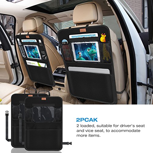 AEMIAO 2 - Pack Organizadores para Coche, Kick Mats de Coche, Universal Multi-Bolsillos Organizanizador, Impermeable Protector Asiento Trasero Coche con Soporte de iPad, Niños Accesorios