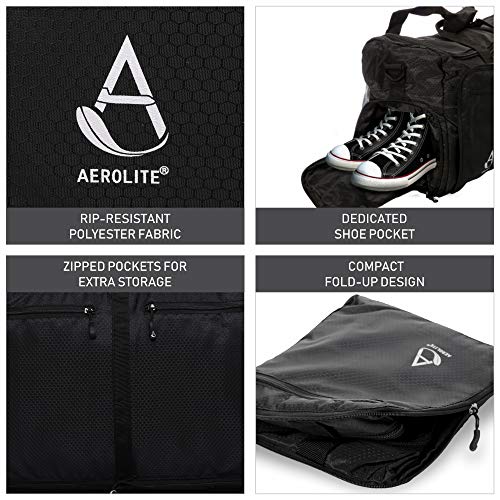 Aerolite 55x35x20cm 39L Equipaje de mano Bolsa Compacta y Plegable Ultra Ligera Bolsa de Viaje Bolsa de Deporte Bolsa de Vuelo 55x35x20 , Negro