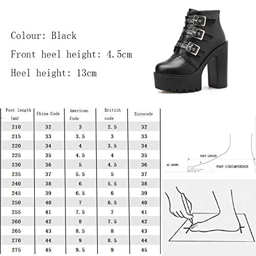 AFANG Botines Tacón Mujer Grueso, Nieve Botas Antideslizante Martin Grueso Redonda Moda Botas Montar, Tacón Alto Zapatos Plataforma Casual Zapatillas Negro,A,38