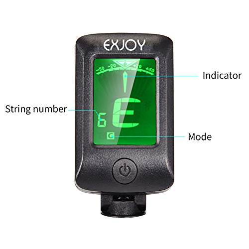 Afinador de Guitarra Sintonizador Digital Cromático con Clip, EXJOY Tuner de 5 modos con 12 Púas para Guitarra Eléctrica, Guitarra Española, Acústica, Bajo, Violín, Ukelele