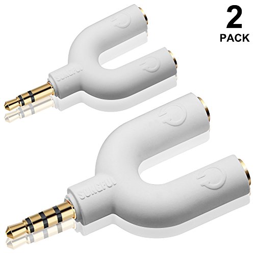 AFUNTA Headset Kit de Audio Estéreo del divisor, Herradura 3 Pin 3.5mm Jack para Auriculares + 2 forma de U 4 adaptador del Pin de 3,5 mm 2 de 4 patillas para Auriculares con Micrófono para Móviles, ordenadores, MP3, Tablet (Blanco)