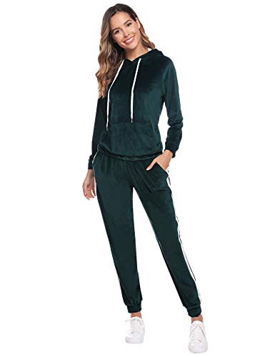 Aibrou Chándal Deportivo para Mujer 2 Piezas,Chándal de Ocio Casual Otoño Invierno,Ropa de Casa Hoodie Comodo y Suave Pullover Sudadera con Cordón + Pantalones Largo Conjunto