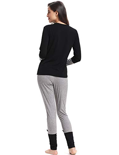 Aibrou Pijamas Mujer Algodón Invierno 2 Piezas,Ropa de Casa Dormir Casual Camiseta y Pantalones Largo Conjuntos Suave y Comodo S-XXL