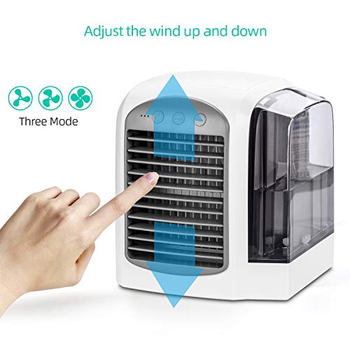 Aidodo Minienfriador de aire, purificador de aire, humidificador 3 en 1, aire acondicionado portátil, 3 niveles de velocidad, para el hogar, oficina, hotel