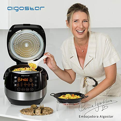 Aigostar Happy Chef 30IWY – Robot de cocina multifunción, cocina a presión: 7 aparatos en uno, 15 funciones, panel led, 900W, 5L, temporizador. Incluye libro de recetas. Libre de BPA. Diseño exclusivo