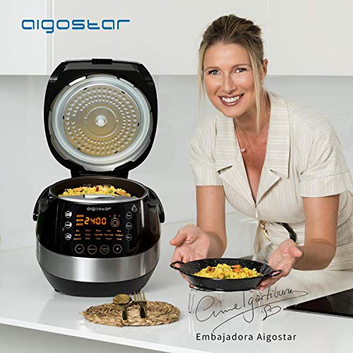 Aigostar Happy Chef 30IWY – Robot de cocina multifunción, cocina a presión: 7 aparatos en uno, 15 funciones, panel led, 900W, 5L, temporizador. Incluye libro de recetas. Libre de BPA. Diseño exclusivo