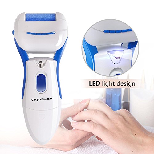 Aigostar Smooth - Sin cable Depiladora Electrica, Lima eléctrica pies, Set de Pedicura y Manicura Eléctrico, afeitado con accesorio para axilas, y eliminación de callos y piel muerta, luz frontal Led