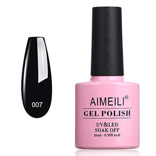 AIMEILI Esmalte Semipermanente De Uñas Soak Off UV LED Uñas De Gel Negra - Blackpool (007) 10ml