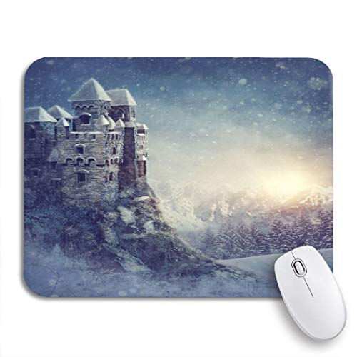 AIMILUX Alfombrilla Raton Alfombrilla Gaming Alfombrilla,Paisaje de Invierno de fantasía Azul Viejo Castillo en la Noche Nieve,Base de Goma Antideslizante para Laptop con computadora y PC