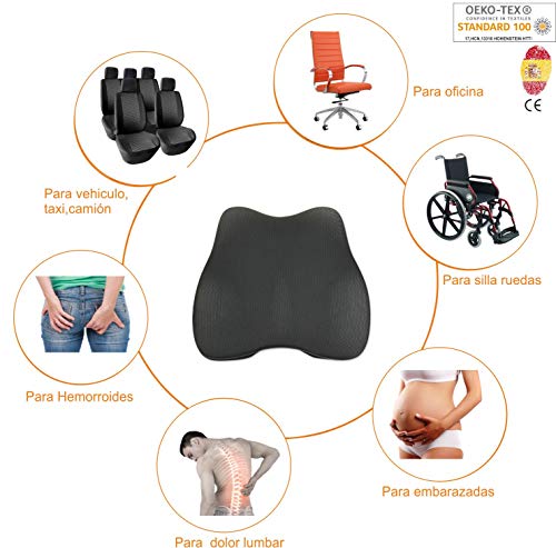 AIMO Cojín Respaldo cojín Lumbar BC-008 ortopédico ergonómico viscoelastico Envolvente para Siento Coche, Silla, Oficina, Viaje, Silla Gaming es Bueno para y prevenir Dolores lumbares y ciática