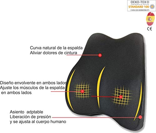 AIMO Cojín Respaldo cojín Lumbar BC-008 ortopédico ergonómico viscoelastico Envolvente para Siento Coche, Silla, Oficina, Viaje, Silla Gaming es Bueno para y prevenir Dolores lumbares y ciática