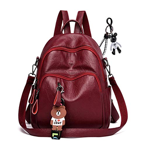 AINUOEY Mujer Bolsos Mochila Vestir Antirobo Pequeña Casual Bandolera Cuero Hombro Piel de PU Burdeos