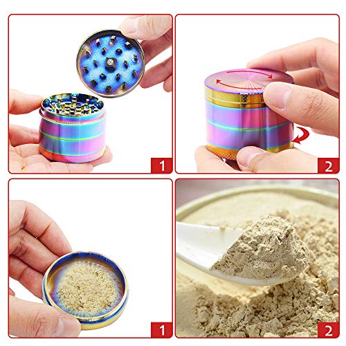 Aiooy Molinillos de Especias,Mini Molinillo de Hierbas Portátil, 4 Piezas Grinder Metálico con Rascador Polen para Hierbas y Especias (5cm, Multicolor)