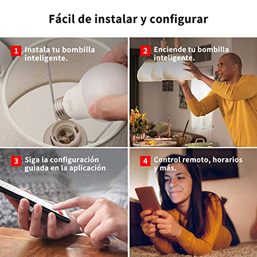 AISIRER Bombilla Inteligente Bombillas LED WiFi 9W 806LM Compatible con Amazon Alexa Echo Google Home E27 Luz Cálida 2700K Regulable