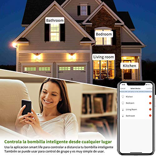 AISIRER Bombilla Inteligente Bombillas LED WiFi 9W 806LM Compatible con Amazon Alexa Echo Google Home E27 Luz Cálida 2700K Regulable