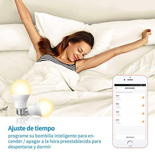 AISIRER Bombilla Inteligente Bombillas LED WiFi 9W 806LM Compatible con Amazon Alexa Echo Google Home E27 Luz Cálida 2700K Regulable