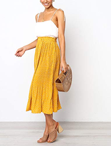 Ajpguot Verano Mujer Punto de Onda Midi Faldas Casual Falda de Playa Elegante Largo Faldas de Partido Fiesta Beachwear Skirt (L, 101082 Amarillo)