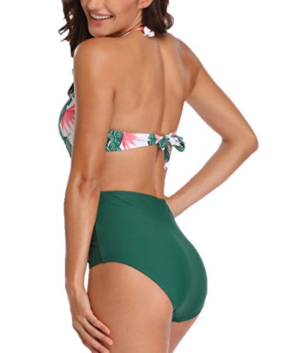 Ajpguot Verano Mujer Sexy V-Cuello Trajes de Una Pieza Impresión Traje de Baño Push Up Bikinis Monokinis Triángulo Swimwear Tankinis Talla Grande (XL, 19010 Verde)