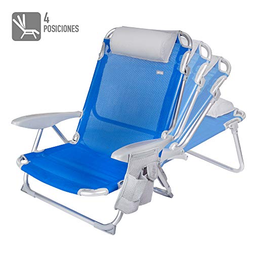 Aktive 62609 - Silla de playa 4 posiciones con cojín y posavasos Beach