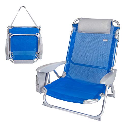 Aktive 62609 - Silla de playa 4 posiciones con cojín y posavasos Beach