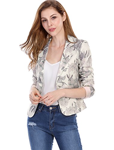 Allegra K Chaqueta Blázer para Mujer Forro De Contraste Frente Abierto Estampado Floral Beige L