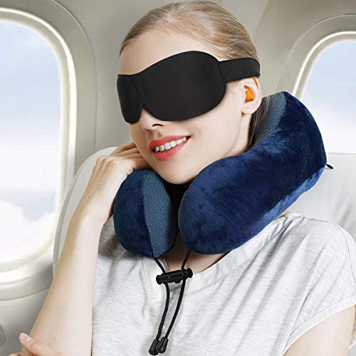 Almohada de Viaje Dealswin Memory de Espuma Almohada para el Cuello en Forma de U,Almohada para el Cuello con Soporte de 360°,Soportes para el Cuello portátiles,para Dormir en avión,automóvil o Tren