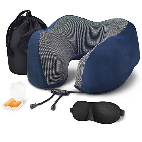 Almohada de Viaje Dealswin Memory de Espuma Almohada para el Cuello en Forma de U,Almohada para el Cuello con Soporte de 360°,Soportes para el Cuello portátiles,para Dormir en avión,automóvil o Tren