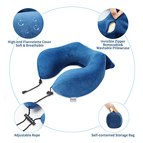 Almohadas de Cuello de Viaje, Luxuvee Almohada Cervical Viaje Viscoelástica de Espuma de Memoria, Cojín de Viaje para Cuello con Soporte Cervical, Almohada de Viaje para Oficina de Coche de Avión