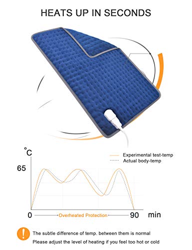 Almohadilla Elèctrica Térmica Manta Electrica 46 x 66 cm, Apagado Automático, 3 Niveles de Temperatura, Calentamiento Rápido, Superficie Suave, Lavable, Azul