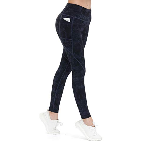 ALONG FIT Mujer Leggings Deportivos con Bolsillo Banda Elástica, Pantalones Deportivos Opacos de Cintura Alta, Mallas para Yoga Gimnasio Ejercicio Jogging Azul granito XL