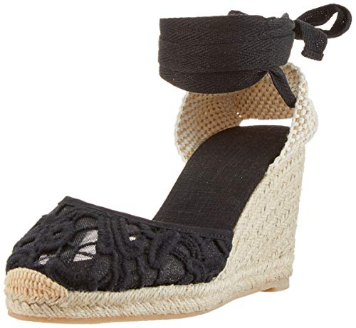 Alpargatas con tacón de cuña de Encaje de Mezclilla clásico para Mujer con Tiras con Cordones Blacklace36