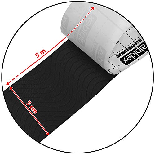 ALPIDEX Cinta Kinesiología Tape 5 m x 5 cm Cinta Muscular E- Book Ejemplos Aplicación, Color:negro, Cantidad:6 rollos