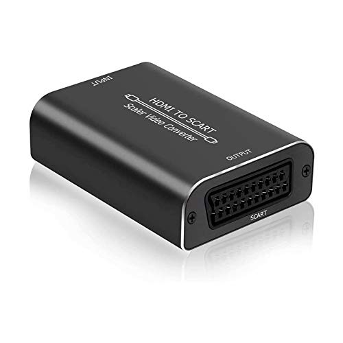 AMANKA HDMI a SCART Convertidor,1080P Adaptador HDMI a Euroconector Soporte Scaler HD Vídeo Compuesto Adaptador de Audio Estéreo para Sky HD BLU Ray DVD TV PS3（Aluminio ）