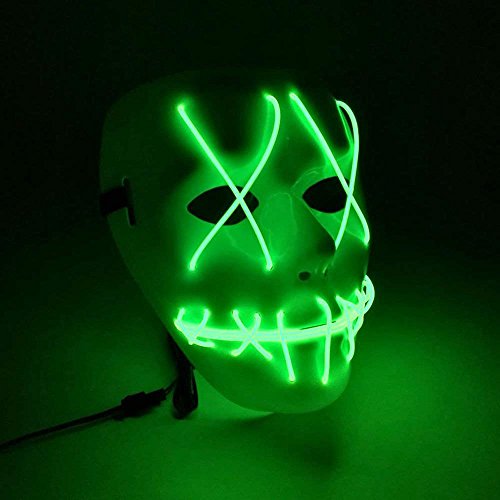 Amasawa LED Máscaras Adultos Cosplay Sin Batería con 4 Modos para Halloween la Fiesta de Disfraces la Navidad (Verde)