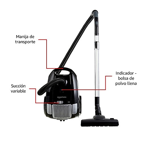 AmazonBasics – Potente aspirador con bolsa, para suelos duros y alfombras, filtro HEPA, control de velocidad, 700 W, 3,0 l (UE)