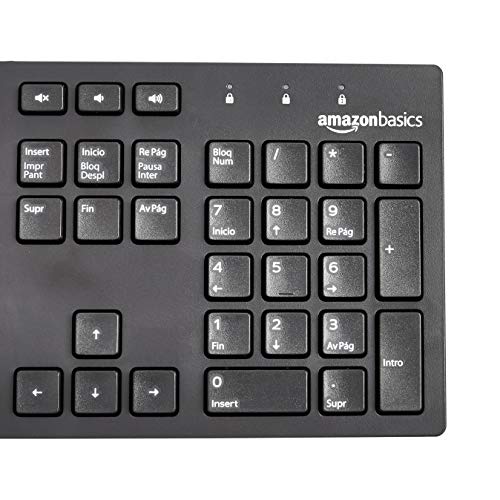 AmazonBasics - Teclado con cable, negro mate, diseño QWERTY español