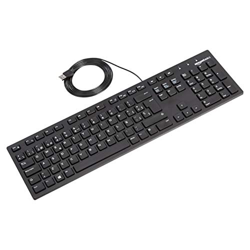 AmazonBasics - Teclado con cable, negro mate, diseño QWERTY español