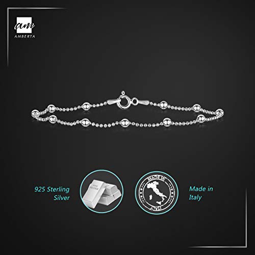 Amberta® Joyería - Pulsera - Fina Plata De Ley 925 - Cadena de Bola - 1.1/3.2 (mm) - 18 19 20 cm (19cm)