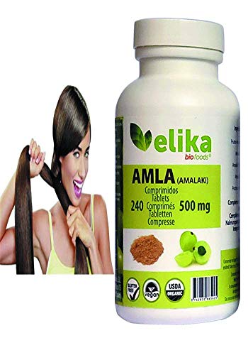 AMLA orgánica/ bio-240 comprimidos 500 mg a base de polvo- fortalecimiento del pelo y piel. Contiene vitamina C, minerales y antioxidantes. Fácil ingestión.