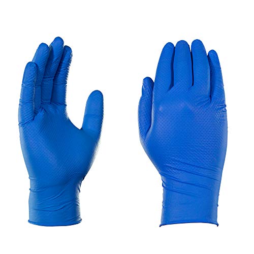 AMMEX GWRB44104E0BX Guantes desechables de nitrilo, azul real para uso intensivo GLOVEWORKS HD Grado industrial, Sin polvo, Sin látex, Mediano, 6 mil, Caja de 100