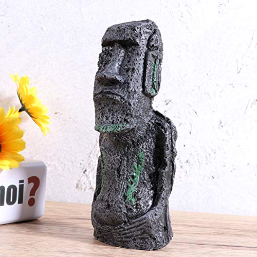 Amosfun - Adornos para acuario con forma de cabeza de isla de Pascua, decoración de paisaje de cueva, tamaño M