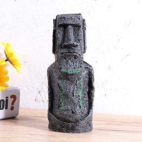 Amosfun - Adornos para acuario con forma de cabeza de isla de Pascua, decoración de paisaje de cueva, tamaño M