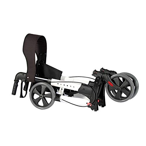 Andador para Ancianos Plegable - Asiento con Respaldo, 4 Ruedas/Frenos/Bolsa Auxiliar & Soporte para Bastón, Altura Regulable, de Aluminio - Rollator, Caminador Mayores