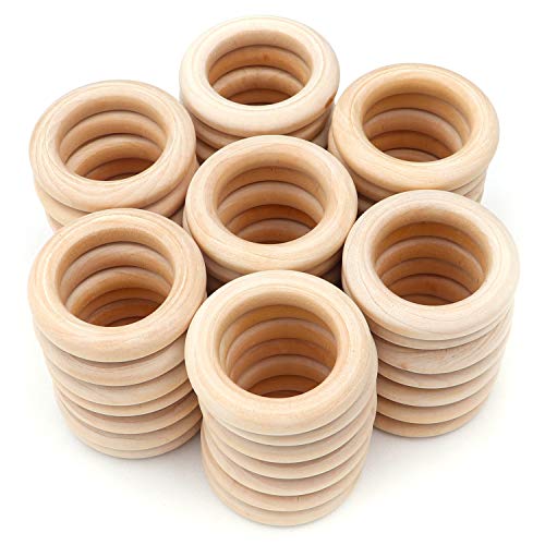 Anillos de Madera Natural (Paquete de 50)- 5.5cm x 10mm, Aros madera, Círculo de Madera Redondo para Manualidades, Hogar, Bricolaje, Accesorio para hacer Joyas